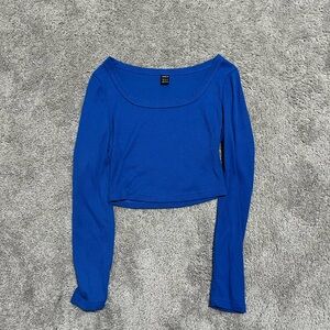 Royal Blue Square Neck Crop Long Sleeve Tee